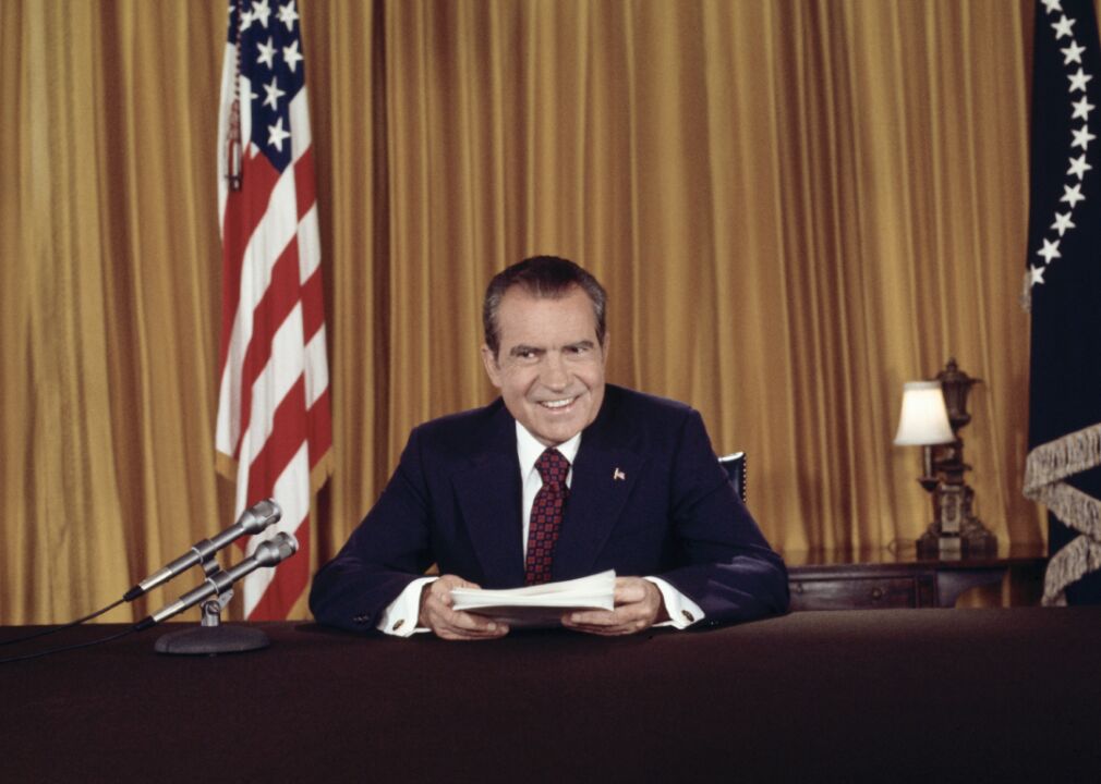 1973: President Nixon after addressing nation on Watergate